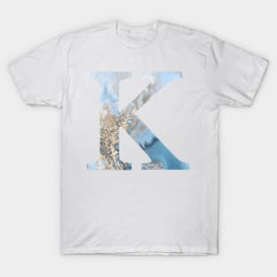 The Letter K Blue Marble Design T-Shirt